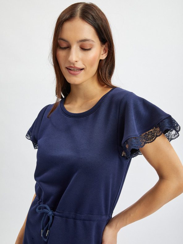 Orsay Dunkelblaues Damen-Sweatshirt-Kleid mit Spitze ORSAY