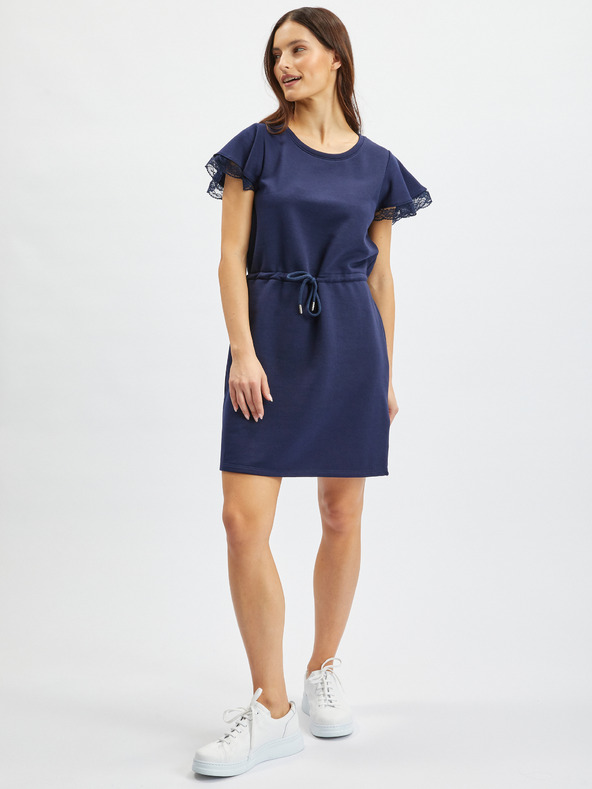 Orsay Dunkelblaues Damen-Sweatshirt-Kleid mit Spitze ORSAY