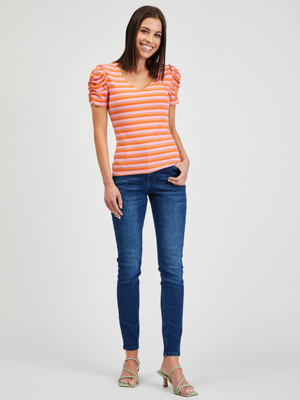 Orsay Rosa und orange gestreiftes Damen-T-Shirt ORSAY