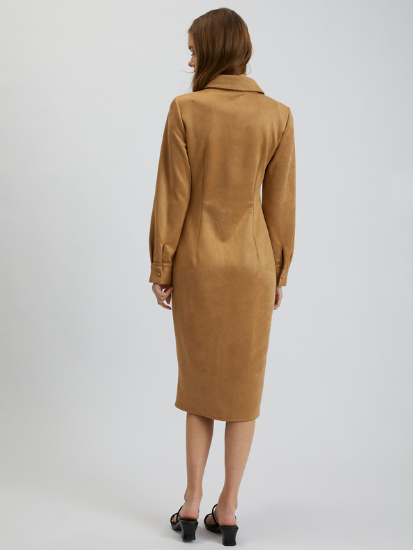 Orsay Braunes Etuikleid für Damen Wildleder ORSAY