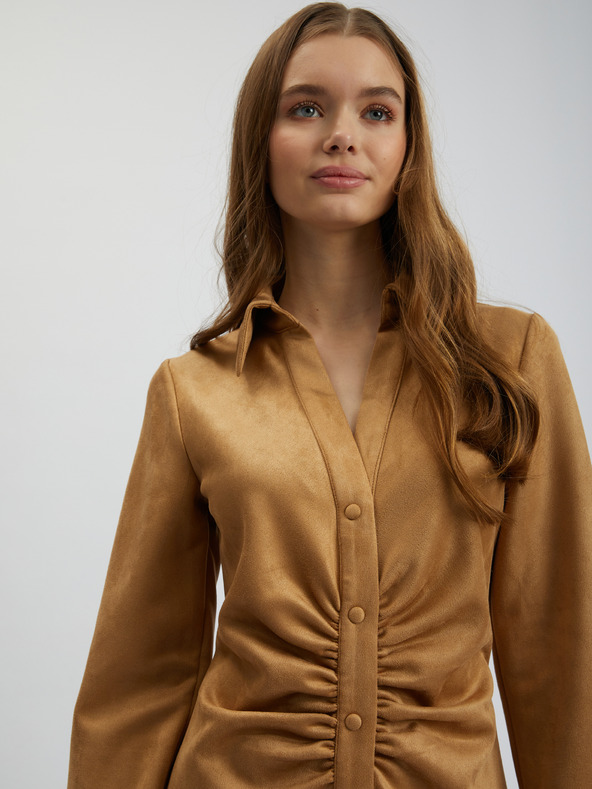 Orsay Braunes Etuikleid für Damen Wildleder ORSAY