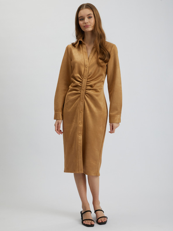 Orsay Braunes Etuikleid für Damen Wildleder ORSAY