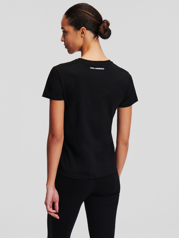 Karl Lagerfeld Schwarzes Damen-T-Shirt KARL LAGERFELD Strass-Logo