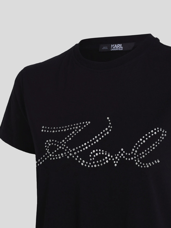 Karl Lagerfeld Schwarzes Damen-T-Shirt KARL LAGERFELD Strass-Logo