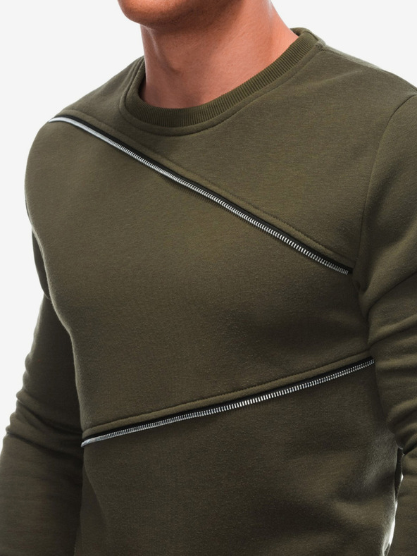 Ombre Clothing Grünes Herren-Sweatshirt mit dekorativen Reißverschlüssen Ombre Clothing