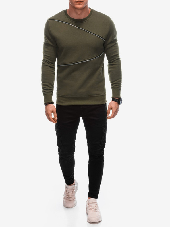 Ombre Clothing Grünes Herren-Sweatshirt mit dekorativen Reißverschlüssen Ombre Clothing
