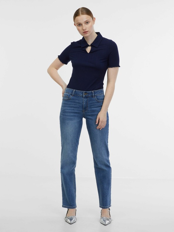 Orsay Blau-cremefarbenes gestreiftes Damen-Poloshirt ORSAY