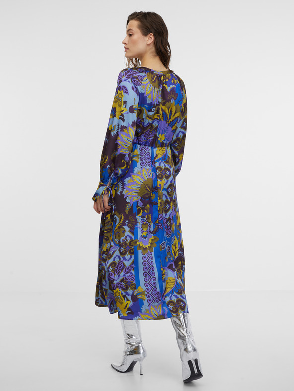 Orsay Blaues gemustertes Damen-Satin-Midikleid ORSAY