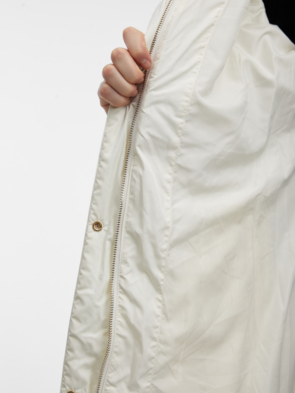 Orsay Cremefarbener Damen-Steppmantel mit Kunstpelz ORSAY