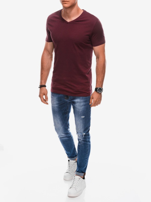 Edoti Burgunderfarbenes Herren-Basic-Shirt Edoti