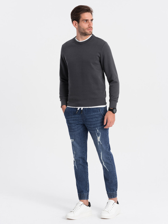 Ombre Clothing Dunkelblaue Herrenjeans mit Rippstrick Ombre Clothing