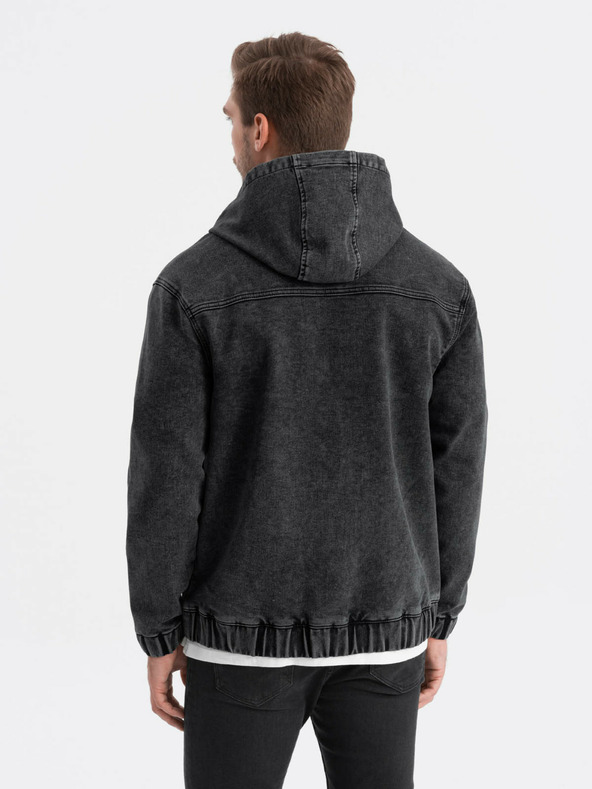 Ombre Clothing Schwarze Herren-Jeansjacke mit Kapuze Ombre Clothing
