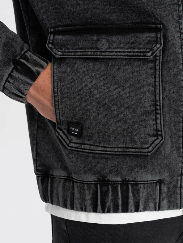 Ombre Clothing Schwarze Herren-Jeansjacke mit Kapuze Ombre Clothing