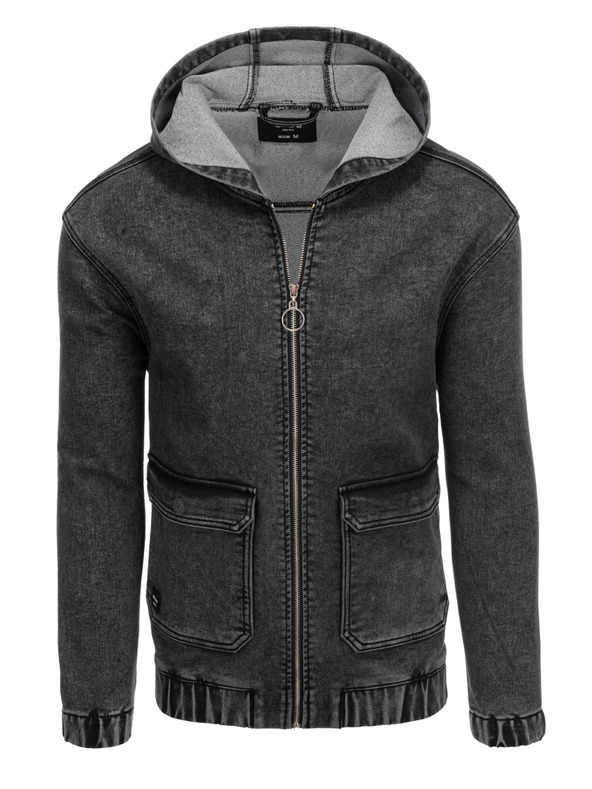 Ombre Clothing Schwarze Herren-Jeansjacke mit Kapuze Ombre Clothing