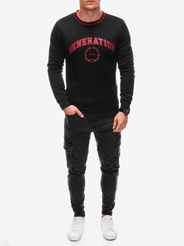 Edoti Rotes und schwarzes bedrucktes Herren-Sweatshirt Edoti