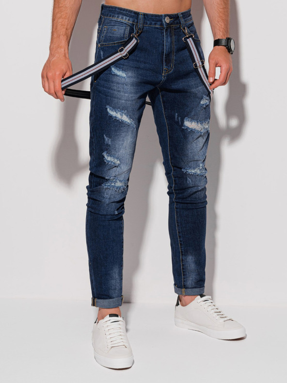 Edoti Dunkelblaue Herrenjeans mit Ripstop-Effekt Edoti