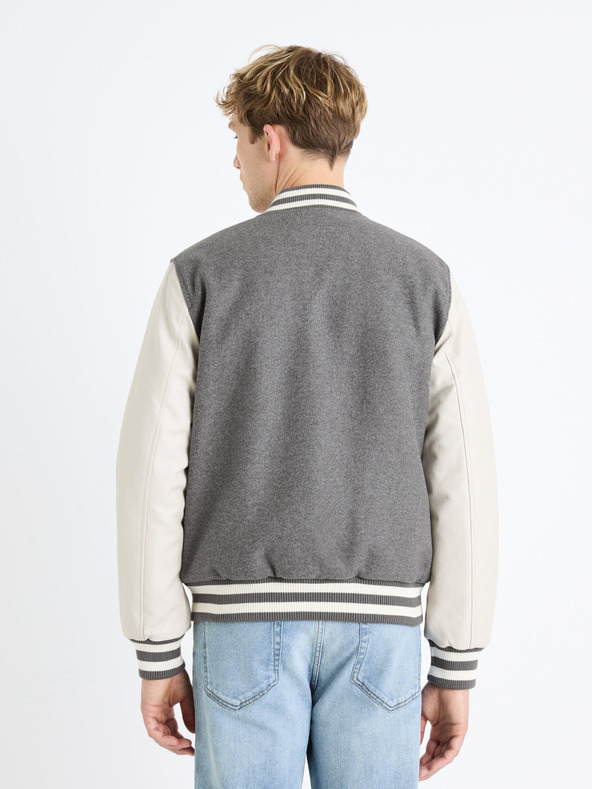 Celio Cremefarbener und grauer Herrenbomber aus Wollgemisch von Celio Fuvarsi