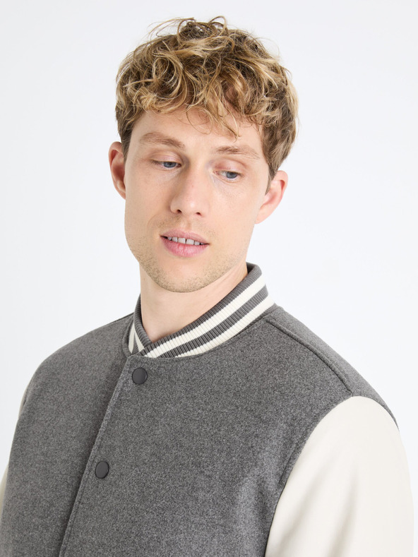 Celio Cremefarbener und grauer Herrenbomber aus Wollgemisch von Celio Fuvarsi