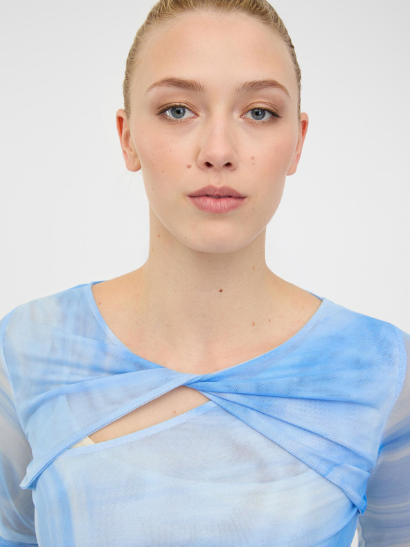 Orsay Blaues gemustertes Damen-T-Shirt mit langen Ärmeln ORSAY