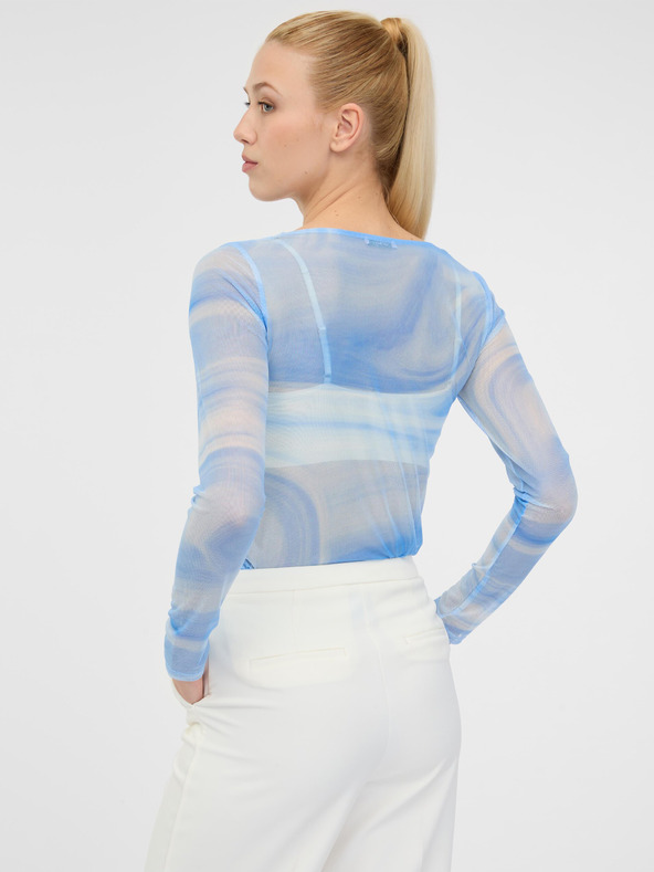 Orsay Blaues gemustertes Damen-T-Shirt mit langen Ärmeln ORSAY