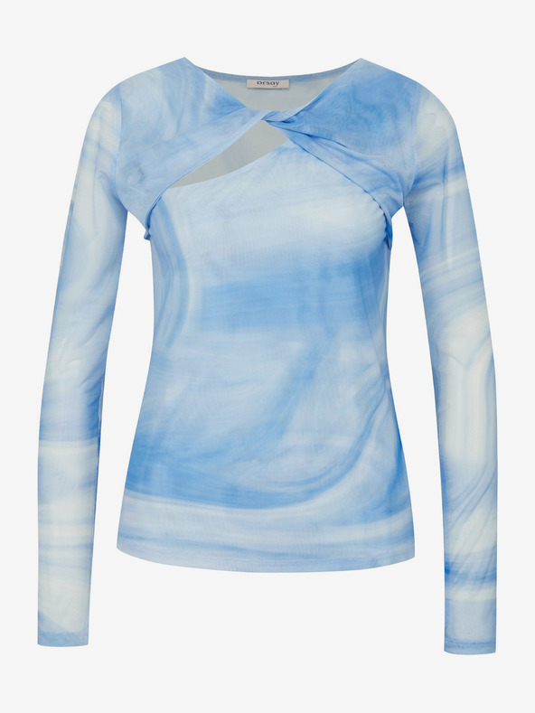 Orsay Blaues gemustertes Damen-T-Shirt mit langen Ärmeln ORSAY