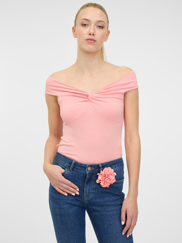 Orsay Hellrosa kurzärmeliges Damen-T-Shirt mit Applikation ORSAY