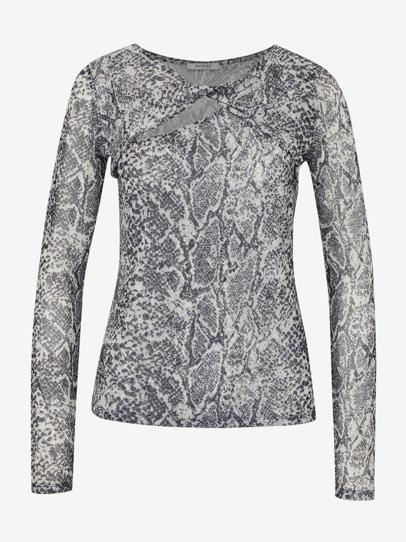 Orsay Schwarzes gemustertes Damen-T-Shirt mit langen Ärmeln ORSAY
