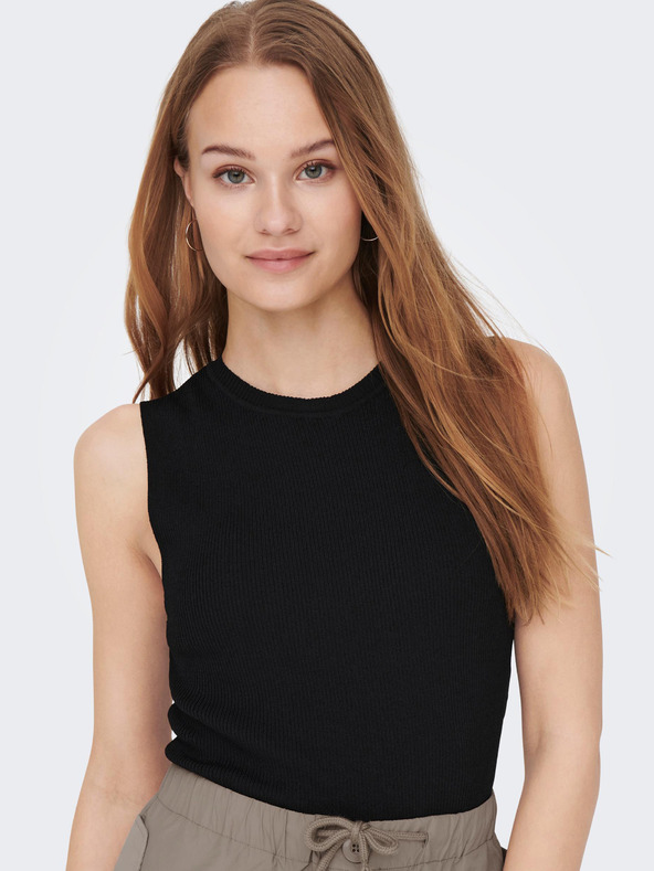 ONLY Schwarzes geripptes Basic-Top für Damen ONLY Majli