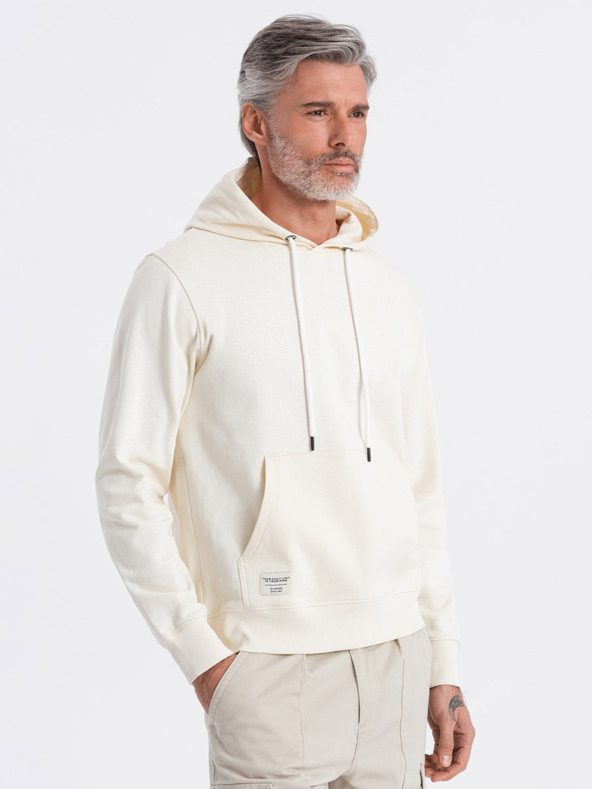 Ombre Clothing Cremefarbener Herren-Kapuzenpullover mit Känguru und Kapuze Ombre Clothing