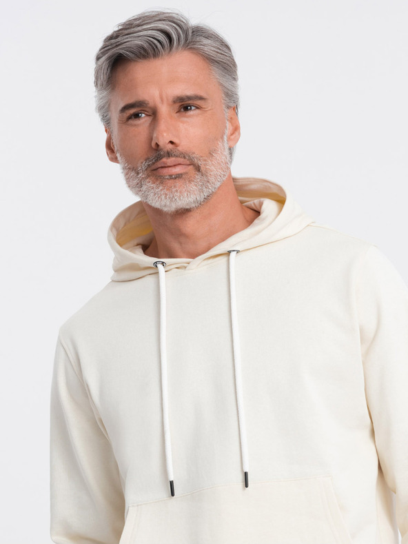 Ombre Clothing Cremefarbener Herren-Kapuzenpullover mit Känguru und Kapuze Ombre Clothing