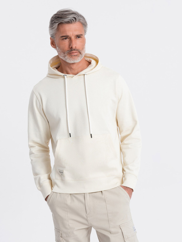 Ombre Clothing Cremefarbener Herren-Kapuzenpullover mit Känguru und Kapuze Ombre Clothing