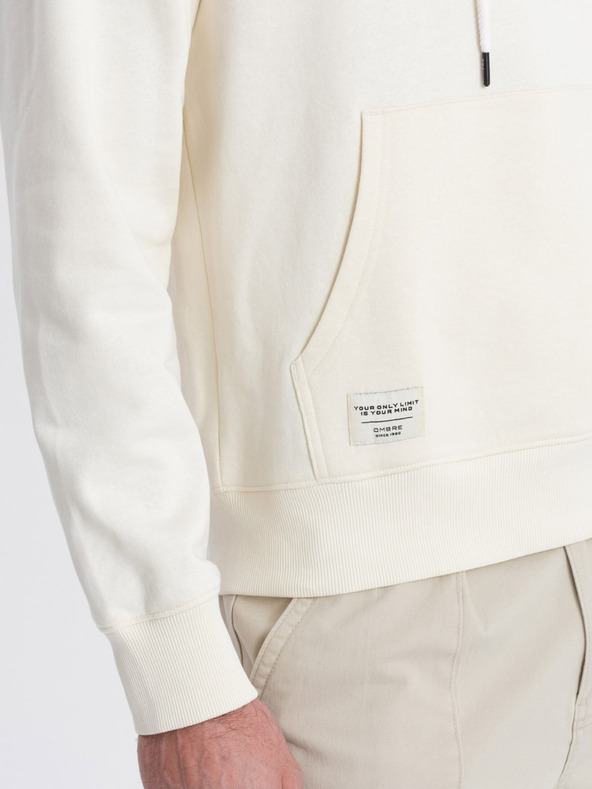 Ombre Clothing Cremefarbener Herren-Kapuzenpullover mit Känguru und Kapuze Ombre Clothing