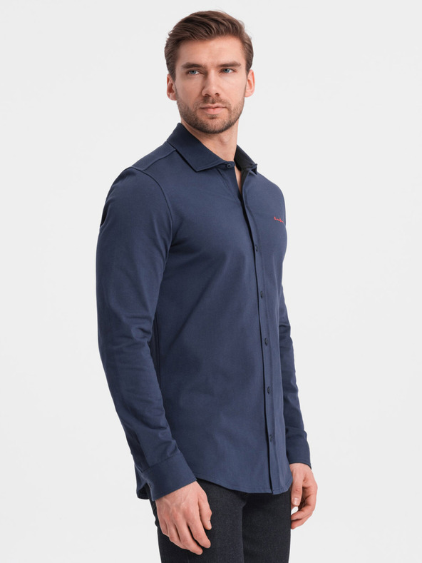 Ombre Clothing Blaues Herren-Jacquard-Shirt Ombre Clothing