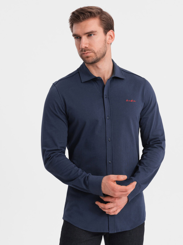Ombre Clothing Blaues Herren-Jacquard-Shirt Ombre Clothing