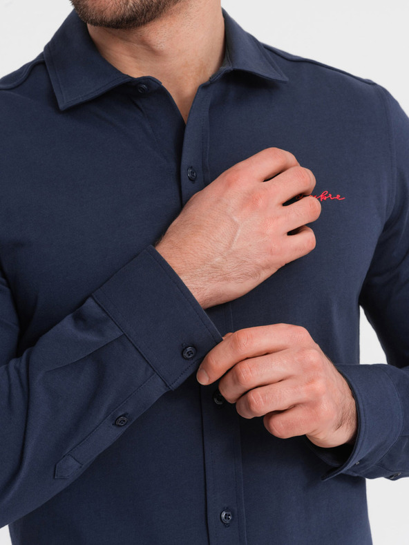 Ombre Clothing Blaues Herren-Jacquard-Shirt Ombre Clothing
