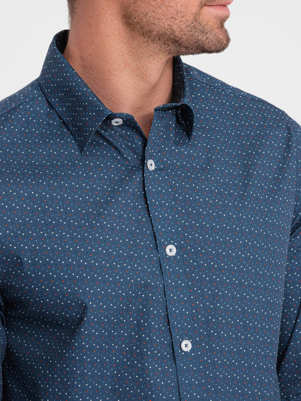 Ombre Clothing Blaues gemustertes Herrenhemd Slim Fit Ombre Clothing