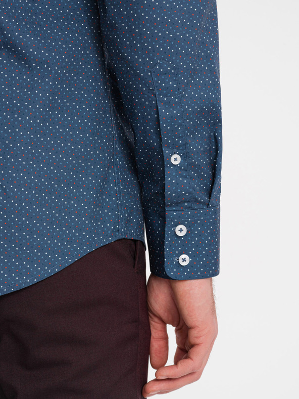 Ombre Clothing Blaues gemustertes Herrenhemd Slim Fit Ombre Clothing