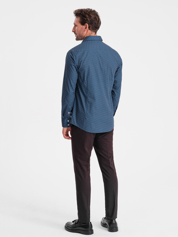 Ombre Clothing Blaues gemustertes Herrenhemd Slim Fit Ombre Clothing