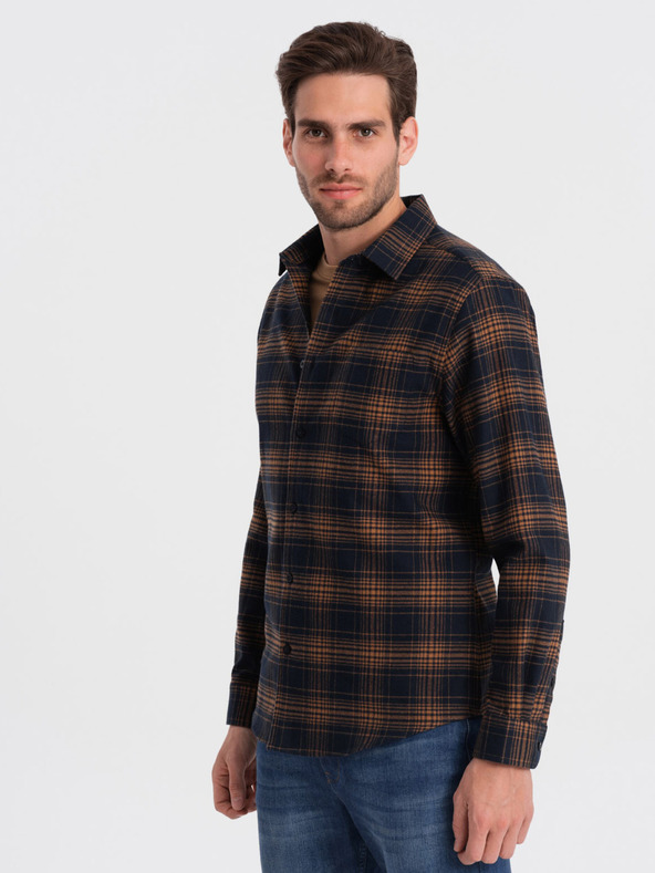 Ombre Clothing Dunkelblau kariertes Flanellhemd für Herren Ombre Clothing