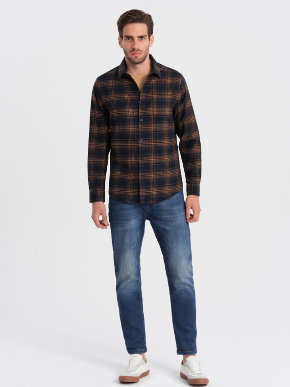 Ombre Clothing Dunkelblau kariertes Flanellhemd für Herren Ombre Clothing