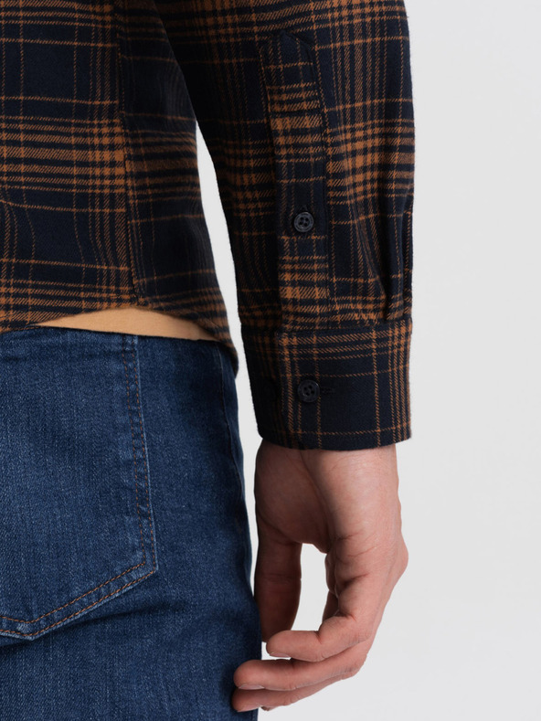 Ombre Clothing Dunkelblau kariertes Flanellhemd für Herren Ombre Clothing