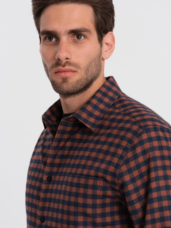 Ombre Clothing Dunkelblau kariertes Flanellhemd für Herren Ombre Clothing