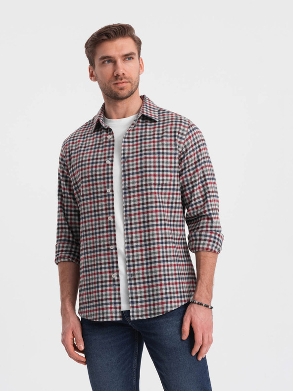 Ombre Clothing Blau-rot kariertes Flanellhemd für Herren Ombre Clothing