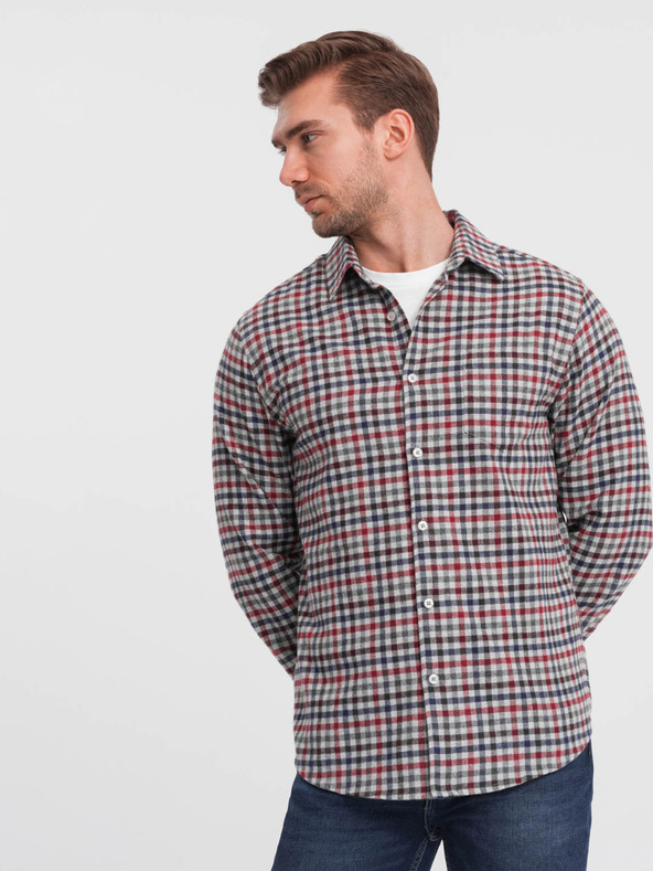 Ombre Clothing Blau-rot kariertes Flanellhemd für Herren Ombre Clothing