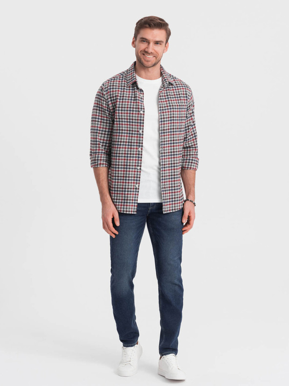 Ombre Clothing Blau-rot kariertes Flanellhemd für Herren Ombre Clothing