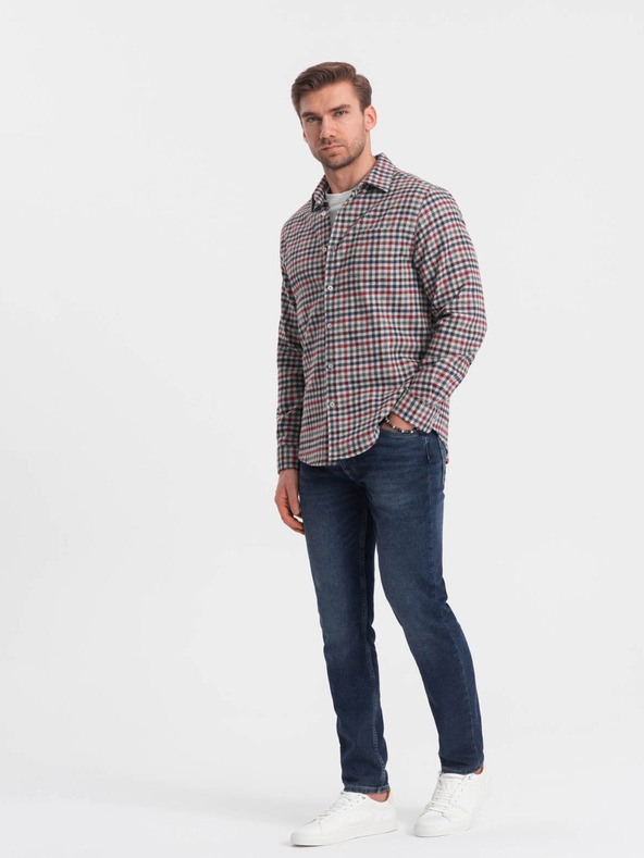 Ombre Clothing Blau-rot kariertes Flanellhemd für Herren Ombre Clothing