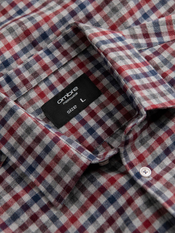 Ombre Clothing Blau-rot kariertes Flanellhemd für Herren Ombre Clothing