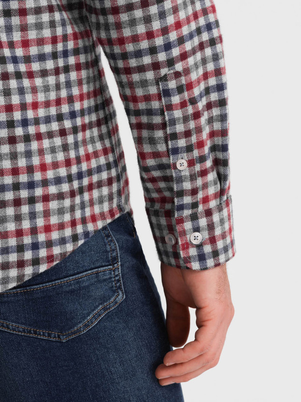 Ombre Clothing Blau-rot kariertes Flanellhemd für Herren Ombre Clothing