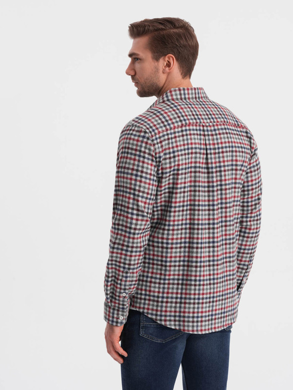 Ombre Clothing Blau-rot kariertes Flanellhemd für Herren Ombre Clothing