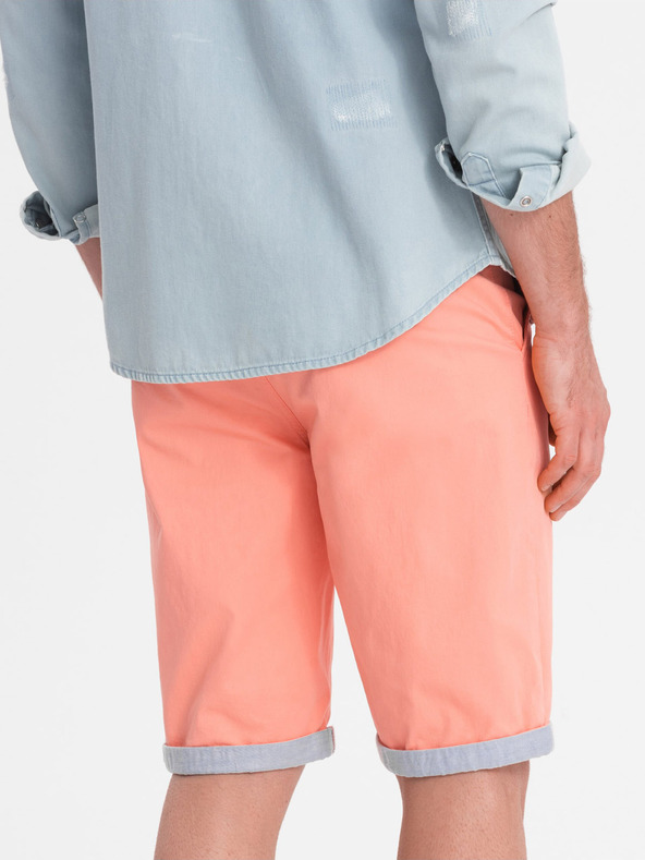 Ombre Clothing Korallefarbene Herren-Chino-Shorts mit Denim-Saum Ombre Clothing